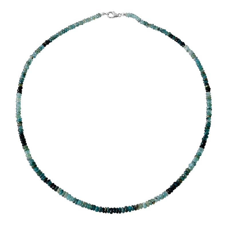Grandidierite 75.00 ctw Beaded Necklace in Rhodium Over Sterling Silver (20 Inches)