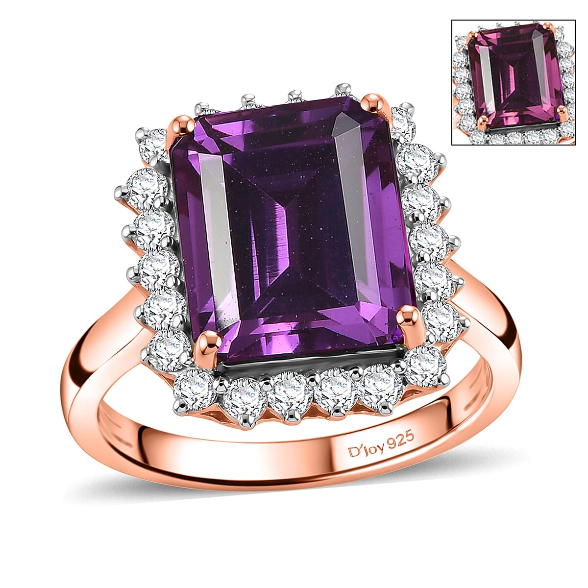D'Joy Lab Grown Color Change Sapphire and Moissanite 9.25 ctw Ring in 18K Vermeil Rose Gold Over Sterling Silver (Size 4.0)