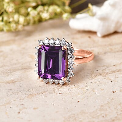 D'Joy Lab Grown Color Change Sapphire and Moissanite 9.25 ctw Ring in 18K Vermeil Rose Gold Over Sterling Silver (Size 4.0)