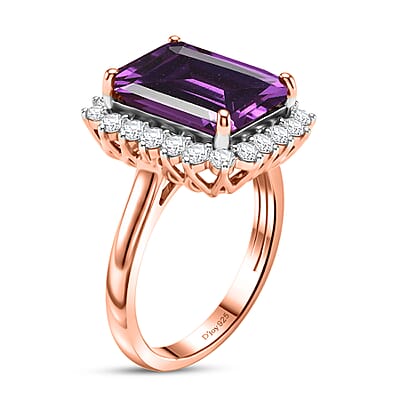 D'Joy Lab Grown Color Change Sapphire and Moissanite 9.25 ctw Ring in 18K Vermeil Rose Gold Over Sterling Silver (Size 4.0)