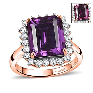 D'Joy Lab Grown Color Change Sapphire and Moissanite 9.25 ctw Ring in 18K Vermeil Rose Gold Over Sterling Silver (Size 5.0)