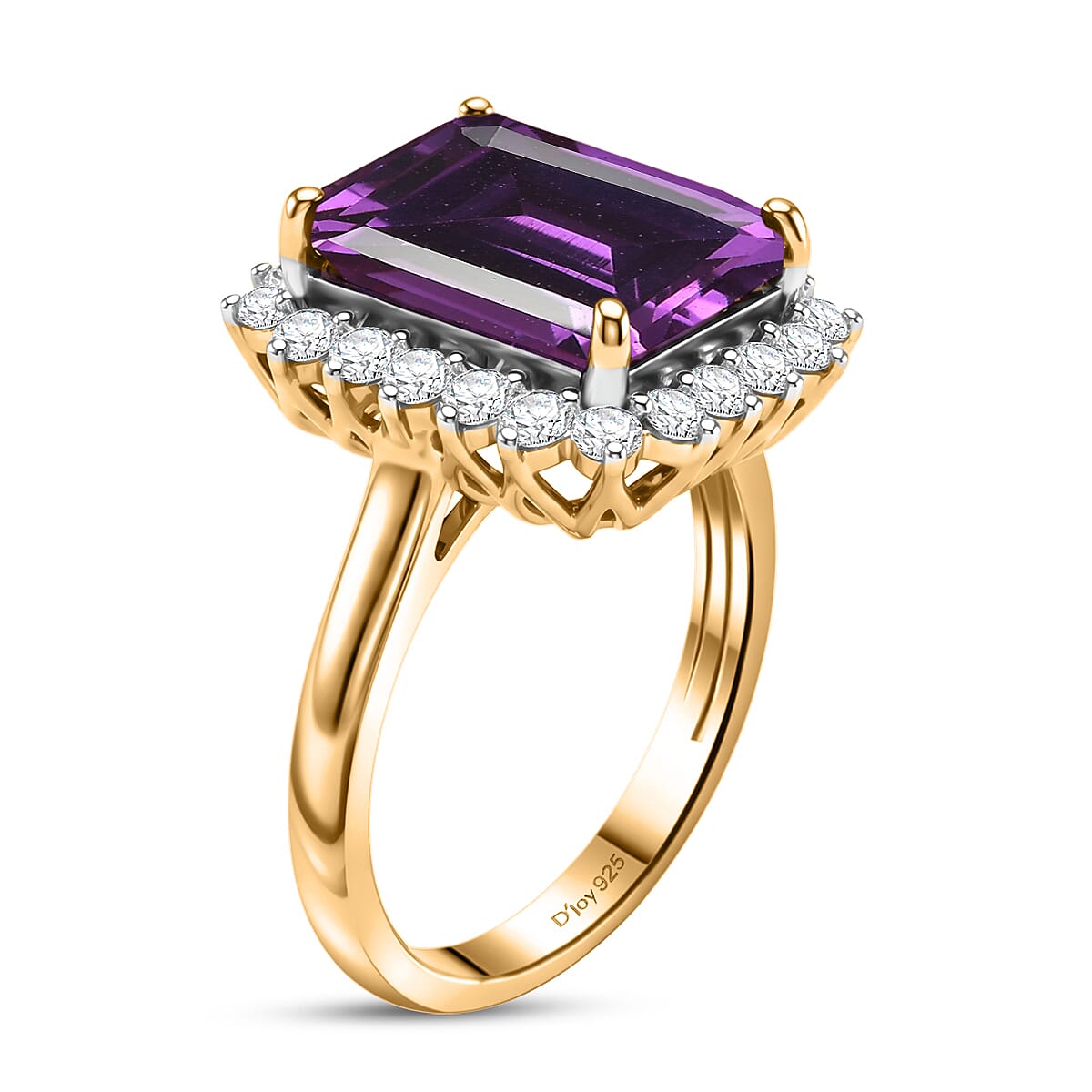 D'Joy Lab Grown Color Change Sapphire and Moissanite 9.25 ctw Ring in 18K Vermeil Yellow Gold Over Sterling Silver (Size 11.5) image number 3