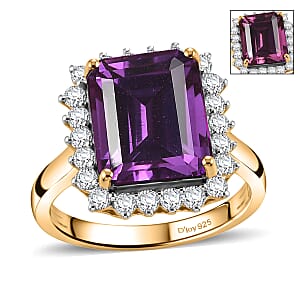 D'Joy Lab Grown Color Change Sapphire and Moissanite 9.25 ctw Ring in 18K Vermeil Yellow Gold Over Sterling Silver (Size 4.0)