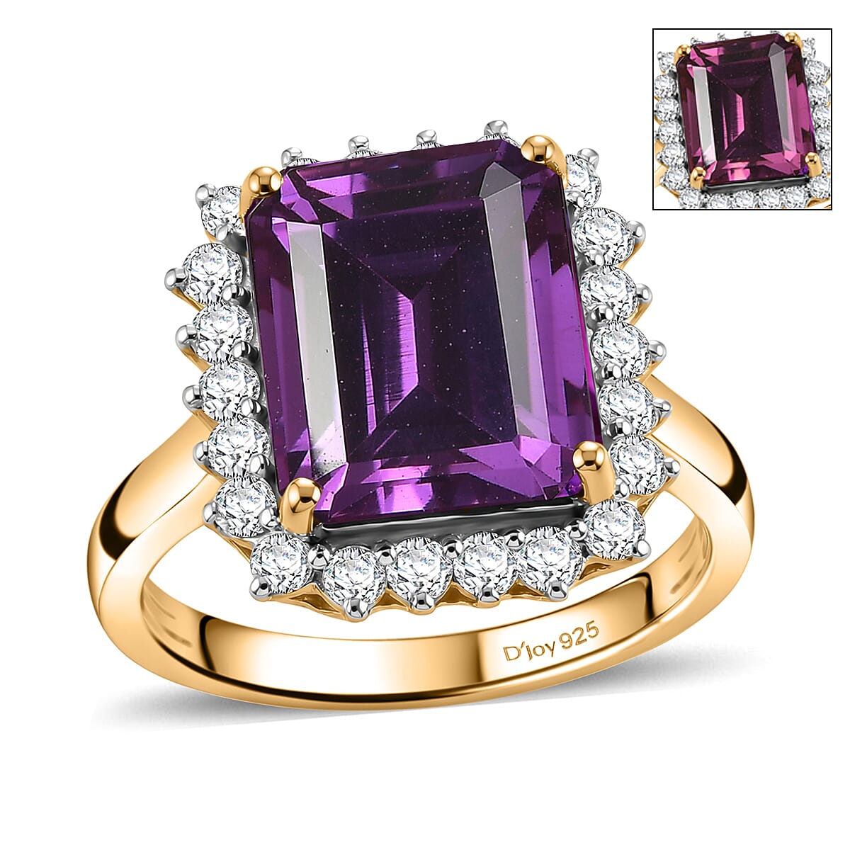 D'Joy Lab Grown Color Change Sapphire and Moissanite 9.25 ctw Ring in 18K Vermeil Yellow Gold Over Sterling Silver (Size 7.0)