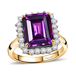 D'Joy Lab Grown Color Change Sapphire and Moissanite 9.25 ctw Ring in 18K Vermeil Yellow Gold Over Sterling Silver (Size 7.0)