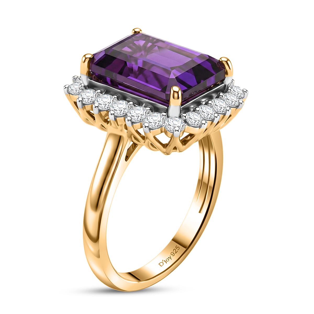 D'Joy Lab Grown Color Change Sapphire and Moissanite 9.25 ctw Ring in 18K Vermeil Yellow Gold Over Sterling Silver (Size 7.0) image number 3