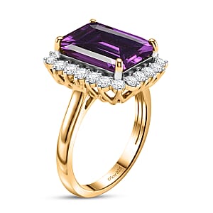 D'Joy Lab Grown Color Change Sapphire and Moissanite 9.25 ctw Ring in 18K Vermeil Yellow Gold Over Sterling Silver (Size 8.0)