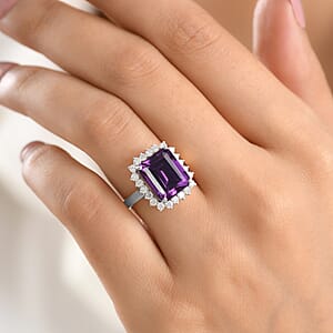 D'Joy Lab Grown Color Change Sapphire and Moissanite 9.25 ctw Ring in Rhodium Over Sterling Silver (Size 10.5)