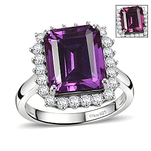 D'Joy Lab Grown Color Change Sapphire and Moissanite 9.25 ctw Ring in Rhodium Over Sterling Silver (Size 7.5)