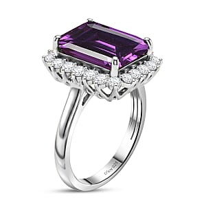 D'Joy Lab Grown Color Change Sapphire and Moissanite 9.25 ctw Ring in Rhodium Over Sterling Silver (Size 7.5)