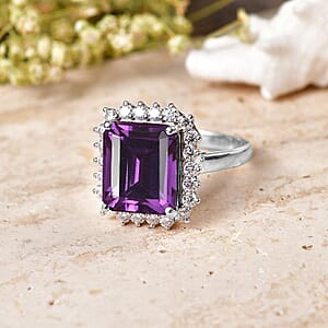 D'Joy Lab Grown Color Change Sapphire and Moissanite 9.25 ctw Ring in Rhodium Over Sterling Silver (Size 8.0)