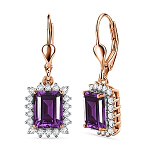 D'Joy Lab Grown Color Change Sapphire and Moissanite 6.80 ctw Earrings in 18K Vermeil Rose Gold Over Sterling Silver
