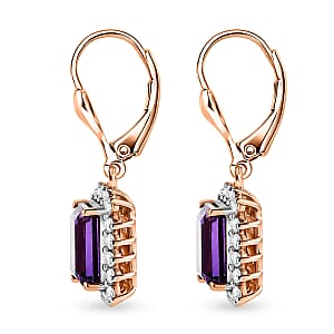 D'Joy Lab Grown Color Change Sapphire and Moissanite 6.80 ctw Earrings in 18K Vermeil Rose Gold Over Sterling Silver