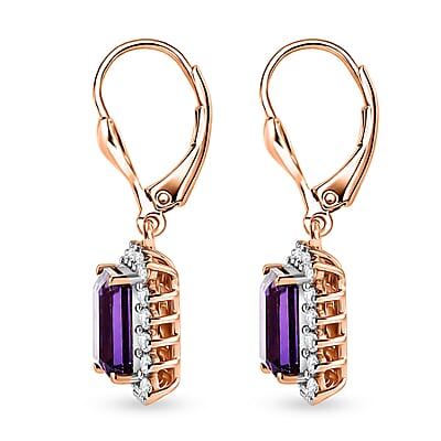 D'Joy Lab Grown Color Change Sapphire and Moissanite 6.80 ctw Earrings in 18K Vermeil Rose Gold Over Sterling Silver