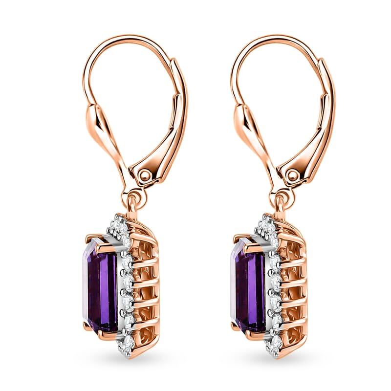 D'Joy Lab Grown Color Change Sapphire and Moissanite 6.80 ctw Earrings in 18K Vermeil Rose Gold Over Sterling Silver