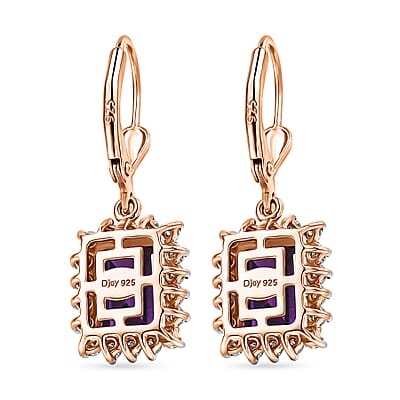 D'Joy Lab Grown Color Change Sapphire and Moissanite 6.80 ctw Earrings in 18K Vermeil Rose Gold Over Sterling Silver