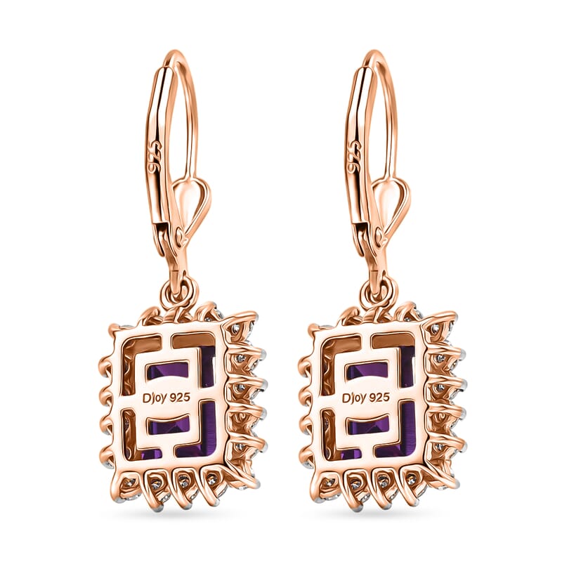 D'Joy Lab Grown Color Change Sapphire and Moissanite 6.80 ctw Earrings in 18K Vermeil Rose Gold Over Sterling Silver