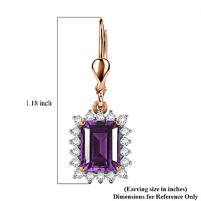 D'Joy Lab Grown Color Change Sapphire and Moissanite 6.80 ctw Earrings in 18K Vermeil Rose Gold Over Sterling Silver