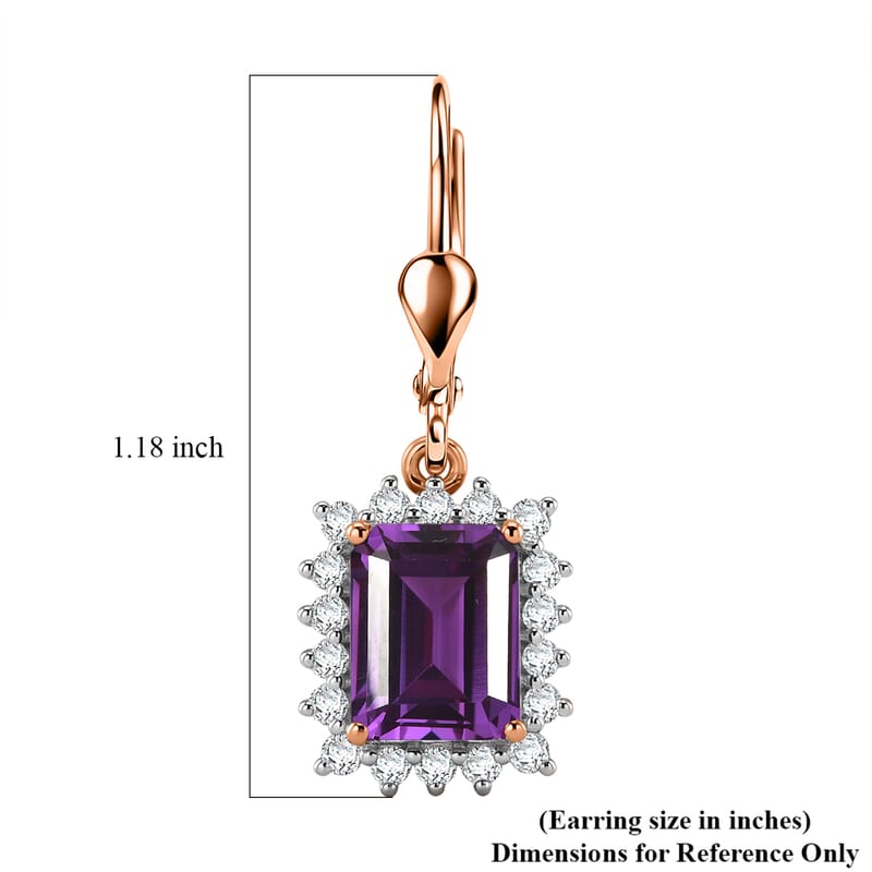D'Joy Lab Grown Color Change Sapphire and Moissanite 6.80 ctw Earrings in 18K Vermeil Rose Gold Over Sterling Silver