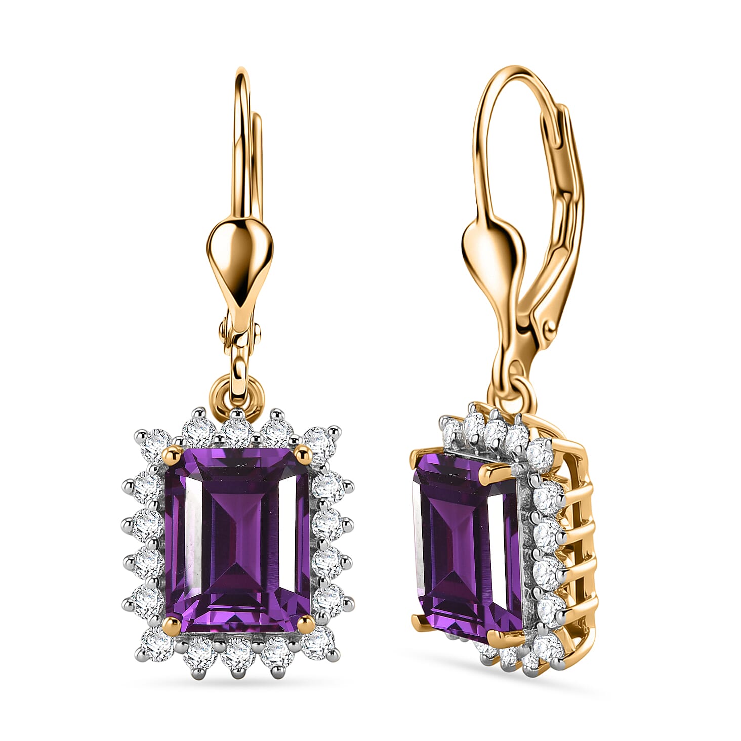 D'Joy Lab Grown Color Change Sapphire and Moissanite 6.80 ctw Earrings in 18K Vermeil Yellow Gold Over Sterling Silver