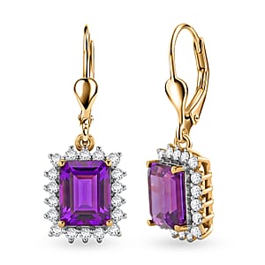 D'Joy Lab Grown Color Change Sapphire and Moissanite 6.80 ctw Earrings in 18K Vermeil Yellow Gold Over Sterling Silver
