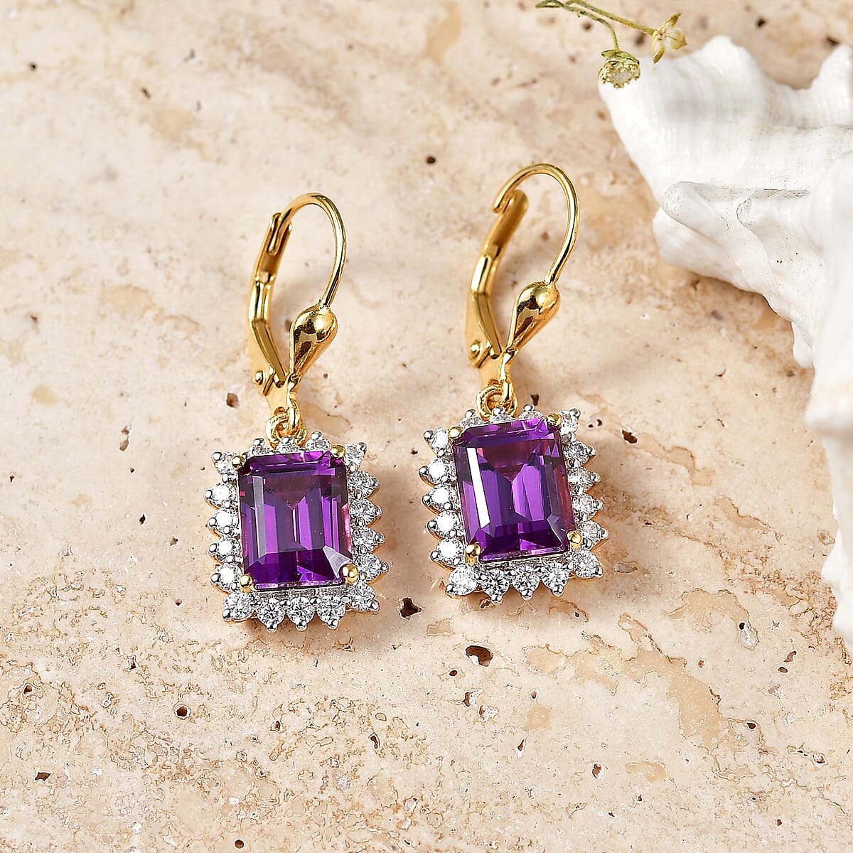 D'Joy Lab Grown Color Change Sapphire and Moissanite 6.80 ctw Earrings in 18K Vermeil Yellow Gold Over Sterling Silver image number 1
