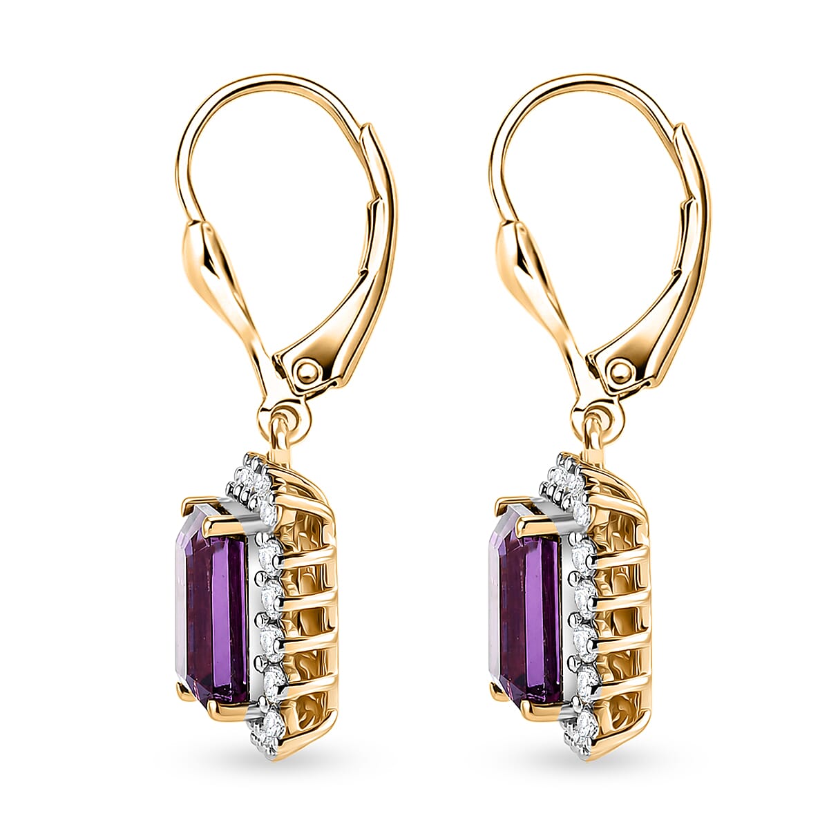 D'Joy Lab Grown Color Change Sapphire and Moissanite 6.80 ctw Earrings in 18K Vermeil Yellow Gold Over Sterling Silver image number 3