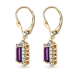 D'Joy Lab Grown Color Change Sapphire and Moissanite 6.80 ctw Earrings in 18K Vermeil Yellow Gold Over Sterling Silver