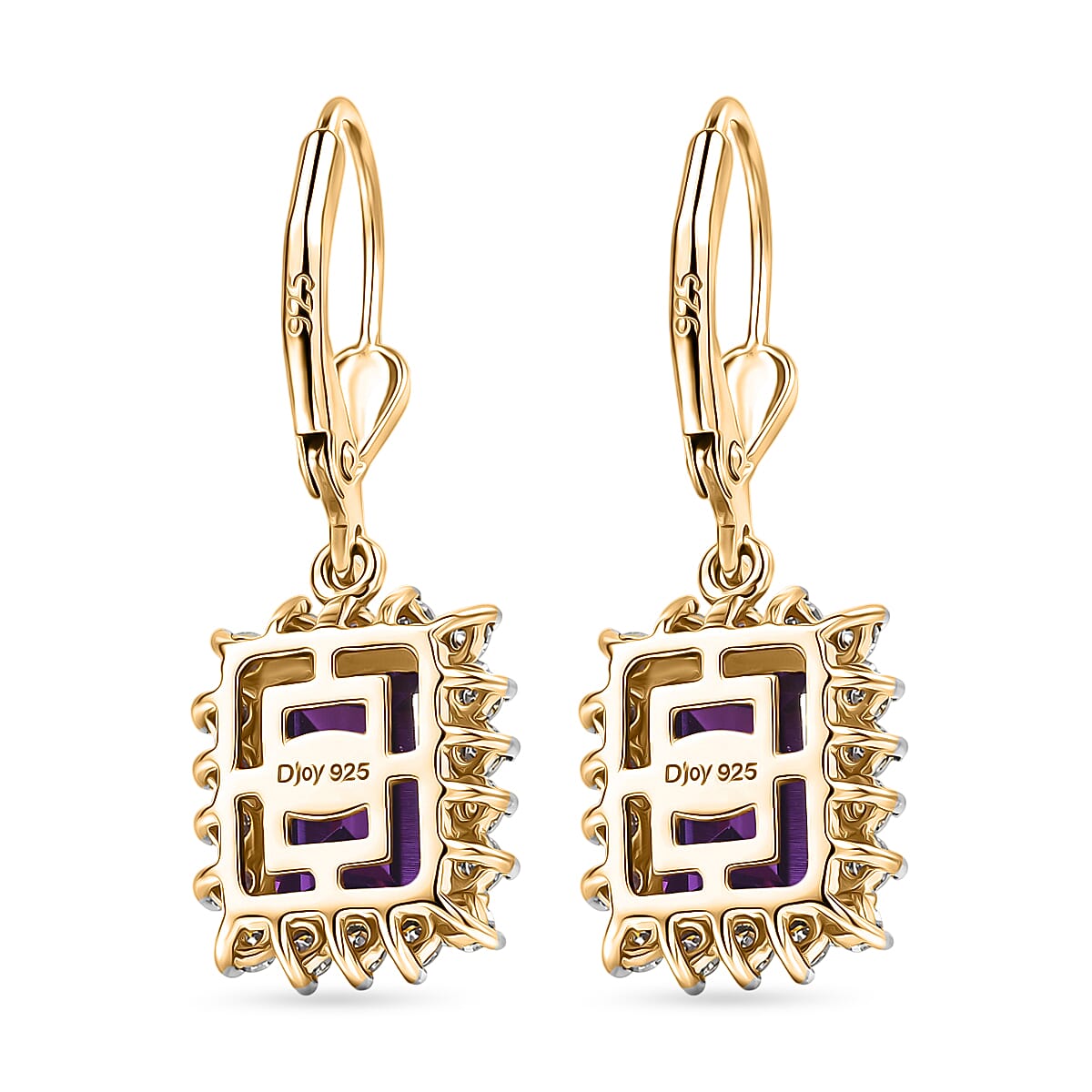 D'Joy Lab Grown Color Change Sapphire and Moissanite 6.80 ctw Earrings in 18K Vermeil Yellow Gold Over Sterling Silver