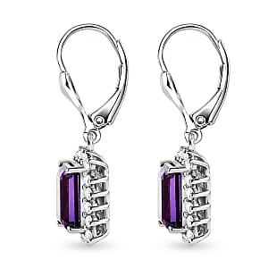 D'Joy Lab Grown Color Change Sapphire and Moissanite 6.80 ctw Earrings in Rhodium Over Sterling Silver