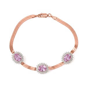 D'Joy Premium Martha Rocha Kunzite and White Zircon 7.60 ctw Blush Halo Stations Bracelet in 18K Vermeil Rose Gold Over Sterling Silver (6.50 In)