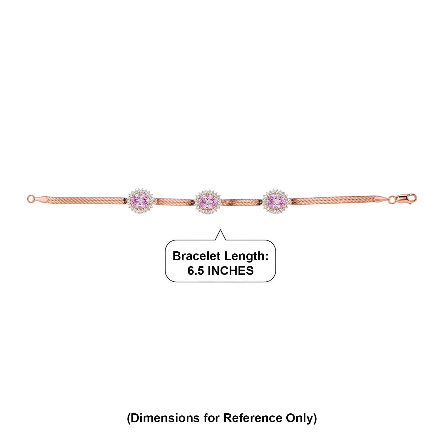 D'Joy Premium Martha Rocha Kunzite and White Zircon 7.60 ctw Blush Halo Stations Bracelet in 18K Vermeil Rose Gold Over Sterling Silver (6.50 In)