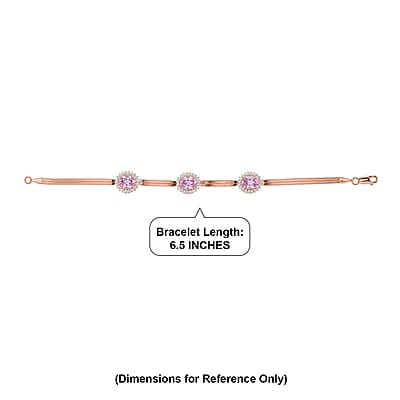 D'Joy Premium Martha Rocha Kunzite and White Zircon 7.60 ctw Blush Halo Stations Bracelet in 18K Vermeil Rose Gold Over Sterling Silver (6.50 In)
