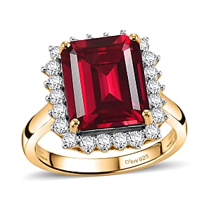 D'Joy Lab Grown Ruby and Moissanite 9.25 ctw Ring in 18K Vermeil Yellow Gold Over Sterling Silver (Size 8.5)