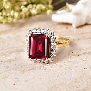 D'Joy Lab Grown Ruby and Moissanite 9.25 ctw Ring in 18K Vermeil Yellow Gold Over Sterling Silver (Size 9.5)