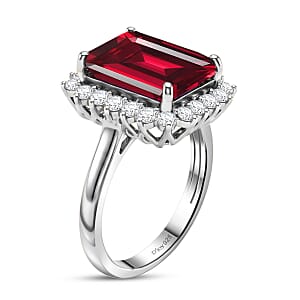 D'Joy Lab Grown Ruby and Moissanite 9.25 ctw Ring in Rhodium Over Sterling Silver (Size 5.0)