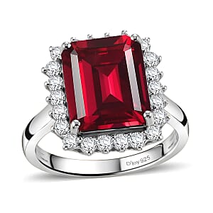 D'Joy Lab Grown Ruby and Moissanite 9.25 ctw Ring in Rhodium Over Sterling Silver (Size 7.5)