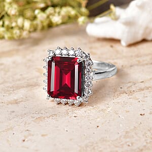D'Joy Lab Grown Ruby and Moissanite 9.25 ctw Ring in Rhodium Over Sterling Silver (Size 7.5)