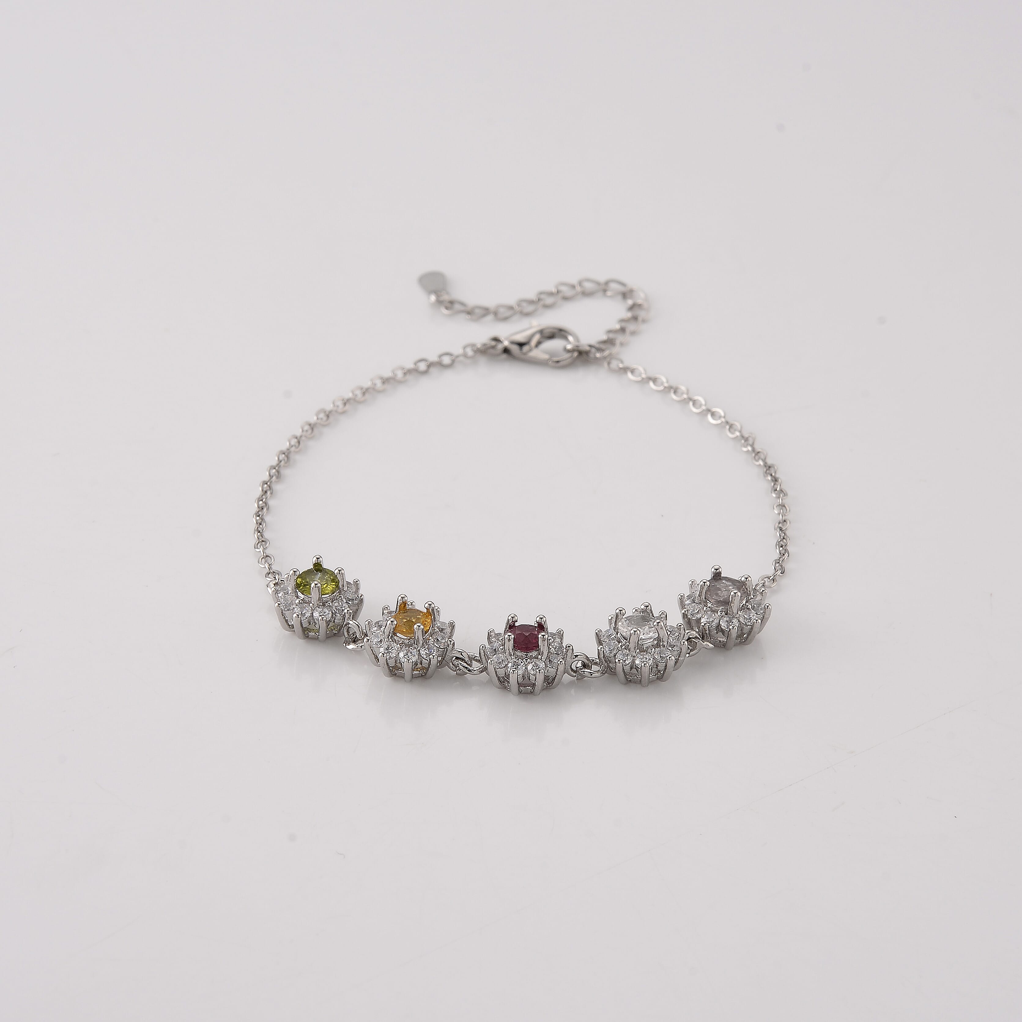 Multi-Tourmaline and Simulated Diamond 6.00 ctw Bracelet in Silvertone (6-7.25In)