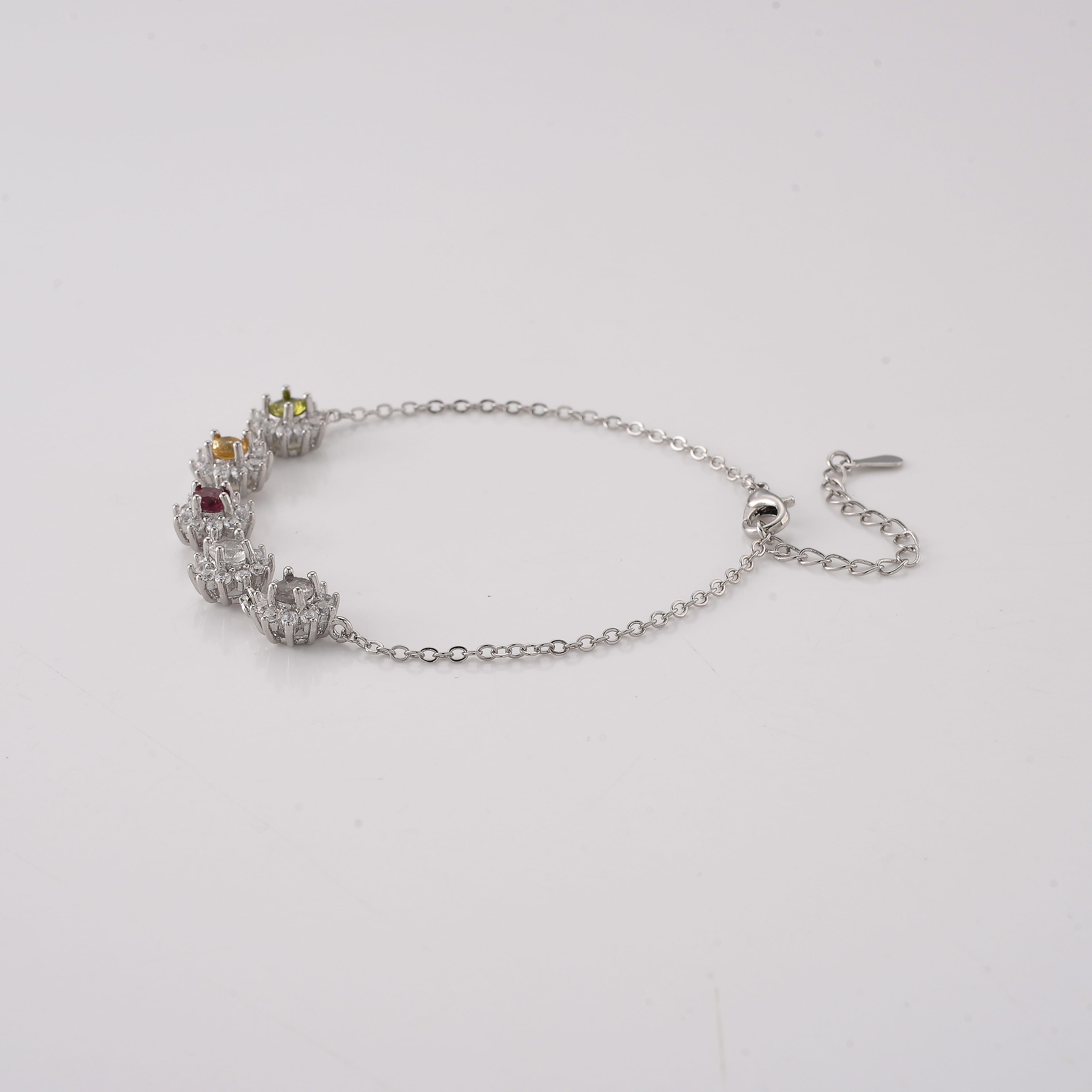 Multi-Tourmaline and Simulated Diamond 6.00 ctw Bracelet in Silvertone (6-7.25In)