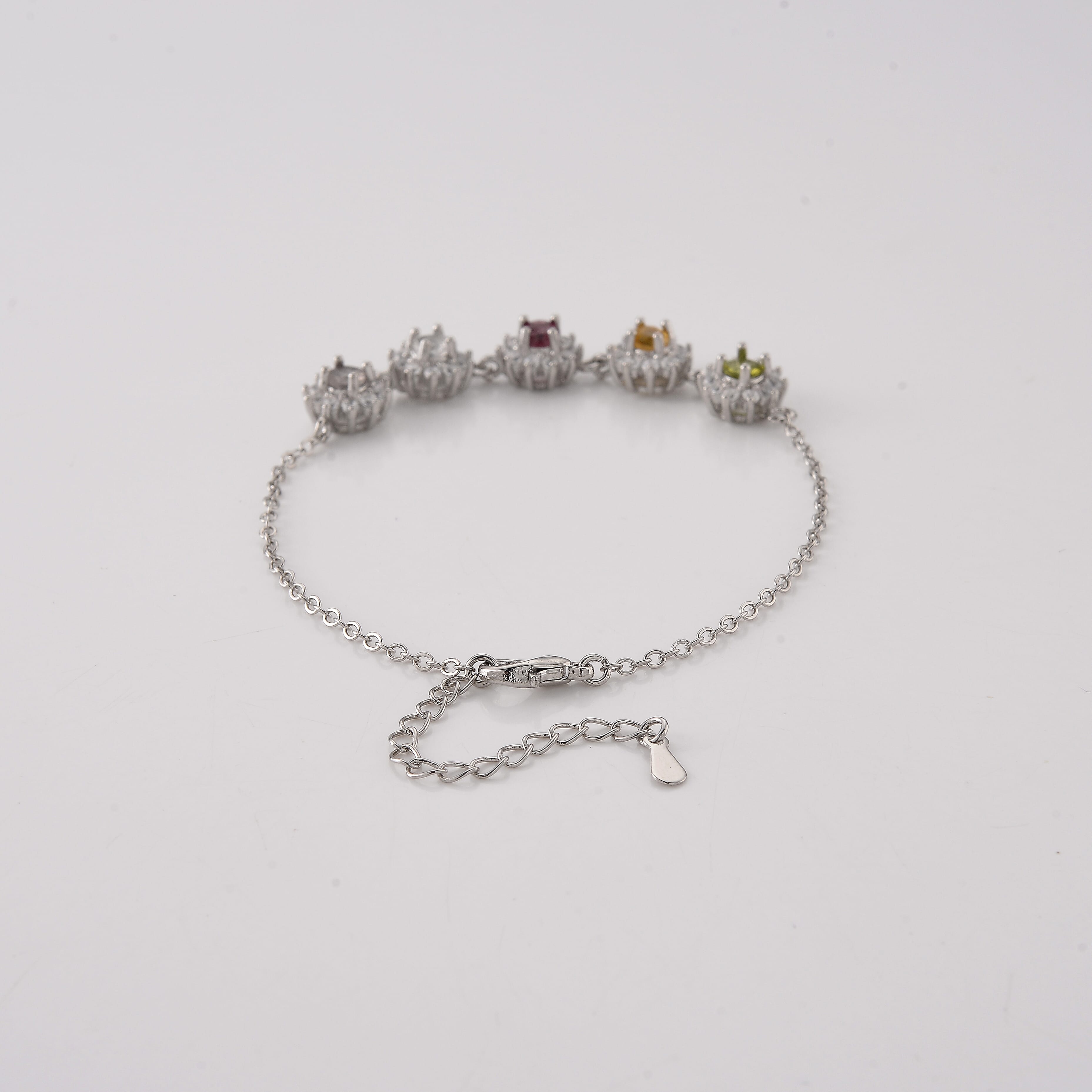 Multi-Tourmaline and Simulated Diamond 6.00 ctw Bracelet in Silvertone (6-7.25In)