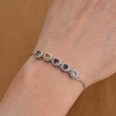 Multi-Tourmaline and Simulated Diamond 6.00 ctw Bracelet