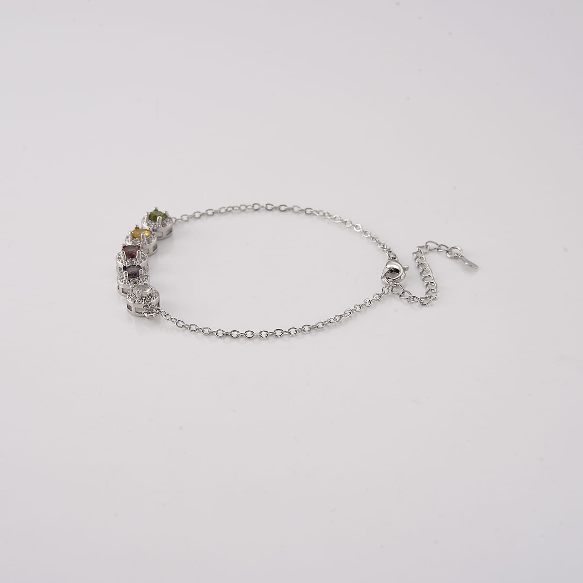 Multi-Tourmaline and Simulated Diamond 6.00 ctw Bracelet in Silvertone (6-7.25In) image number 2