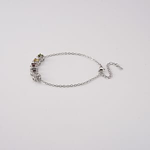 Multi-Tourmaline and Simulated Diamond 6.00 ctw Bracelet in Silvertone (6-7.25In)