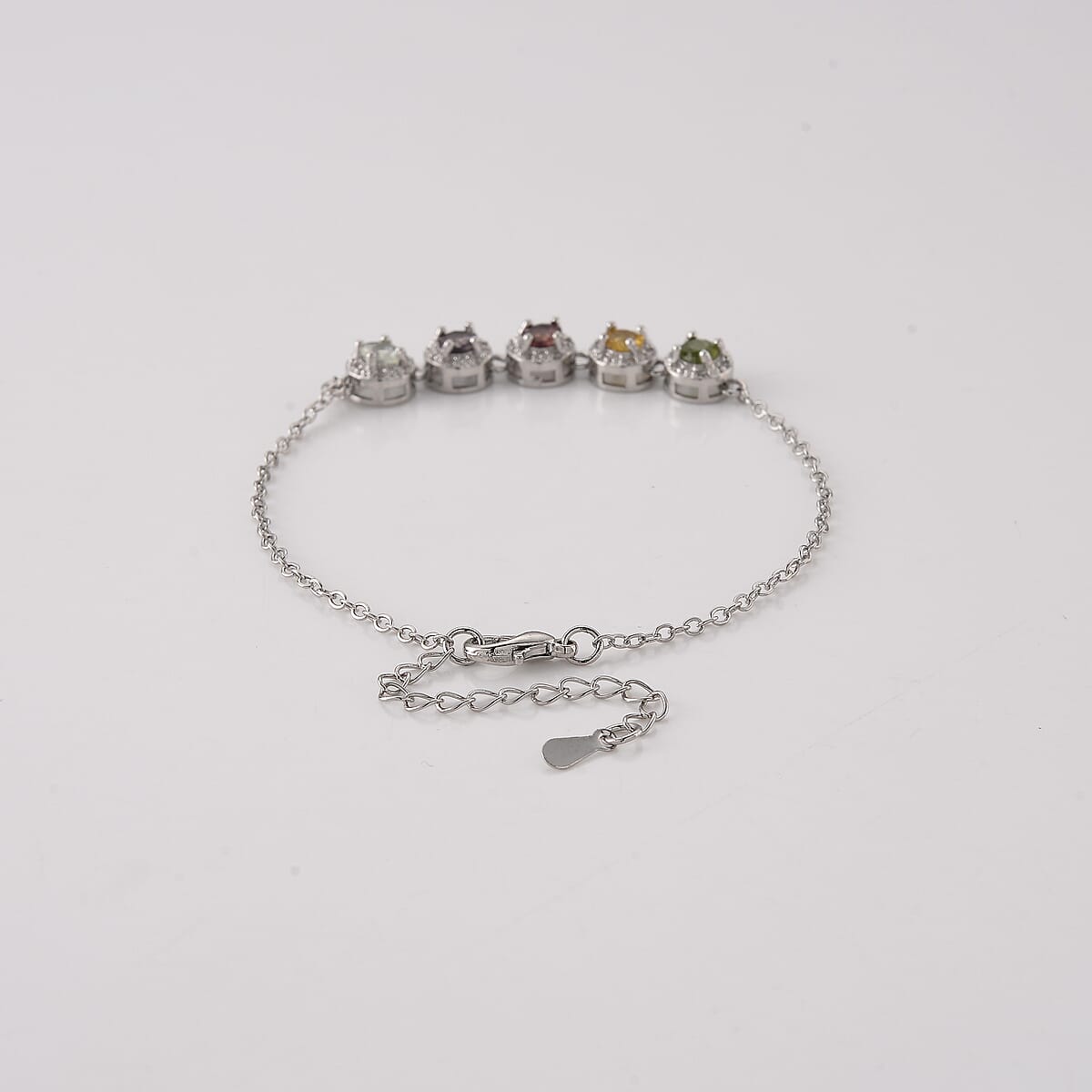 Multi-Tourmaline and Simulated Diamond 6.00 ctw Bracelet in Silvertone (6-7.25In) image number 3