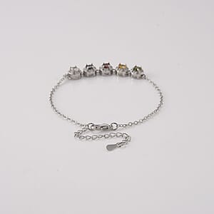 Multi-Tourmaline and Simulated Diamond 6.00 ctw Bracelet in Silvertone (6-7.25In)