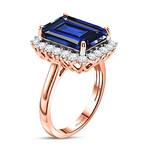 D'Joy Lab Grown Ceylon Blue Sapphire and Moissanite 9.25 ctw Ring in 18K Vermeil Rose Gold Over Sterling Silver (Size 8.0)