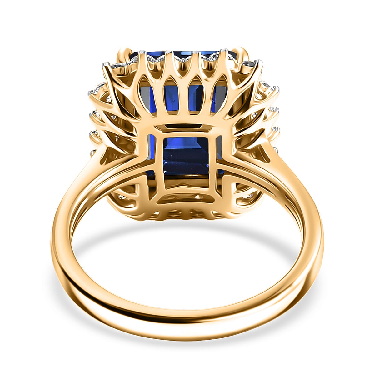 D'Joy Lab Grown Ceylon Blue Sapphire and Moissanite 9.25 ctw Ring in 18K Vermeil Yellow Gold Over Sterling Silver (Size 10.0) image number 4