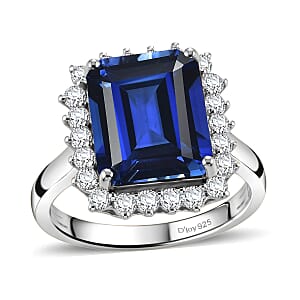 D'Joy Lab Grown Ceylon Blue Sapphire and Moissanite 9.25 ctw Ring in Rhodium Over Sterling Silver (Size 6.0)
