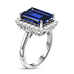 D'Joy Lab Grown Ceylon Blue Sapphire and Moissanite 9.25 ctw Ring in Rhodium Over Sterling Silver (Size 6.5)
